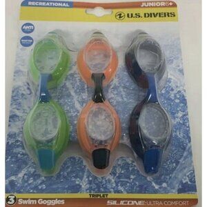 𝅺3-Pack Recreation Swim Goggles Juniors 6+ Shatter Resistant Anti-Fog Silicone